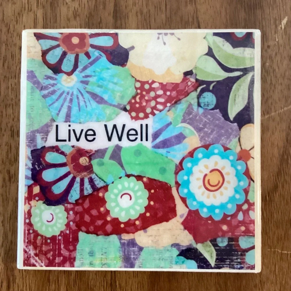 Leslie Phillips Orange Pops Floral Collage Ceramic Tile Coaster Set